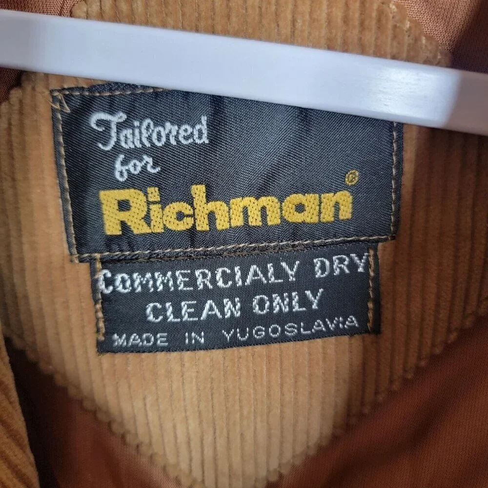 Vintage Richman Sport Coat Mens 40R Camel Tan Corduroy Western Elbow Patch